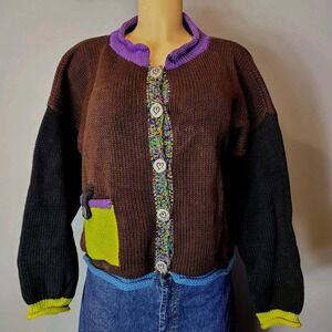 VTG ANI BARRIE 90s Sweater Grunge Cottage Cabin Whimsical Sz Large Y2K Roll Neck
